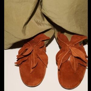 Zara leather floral ballet flats